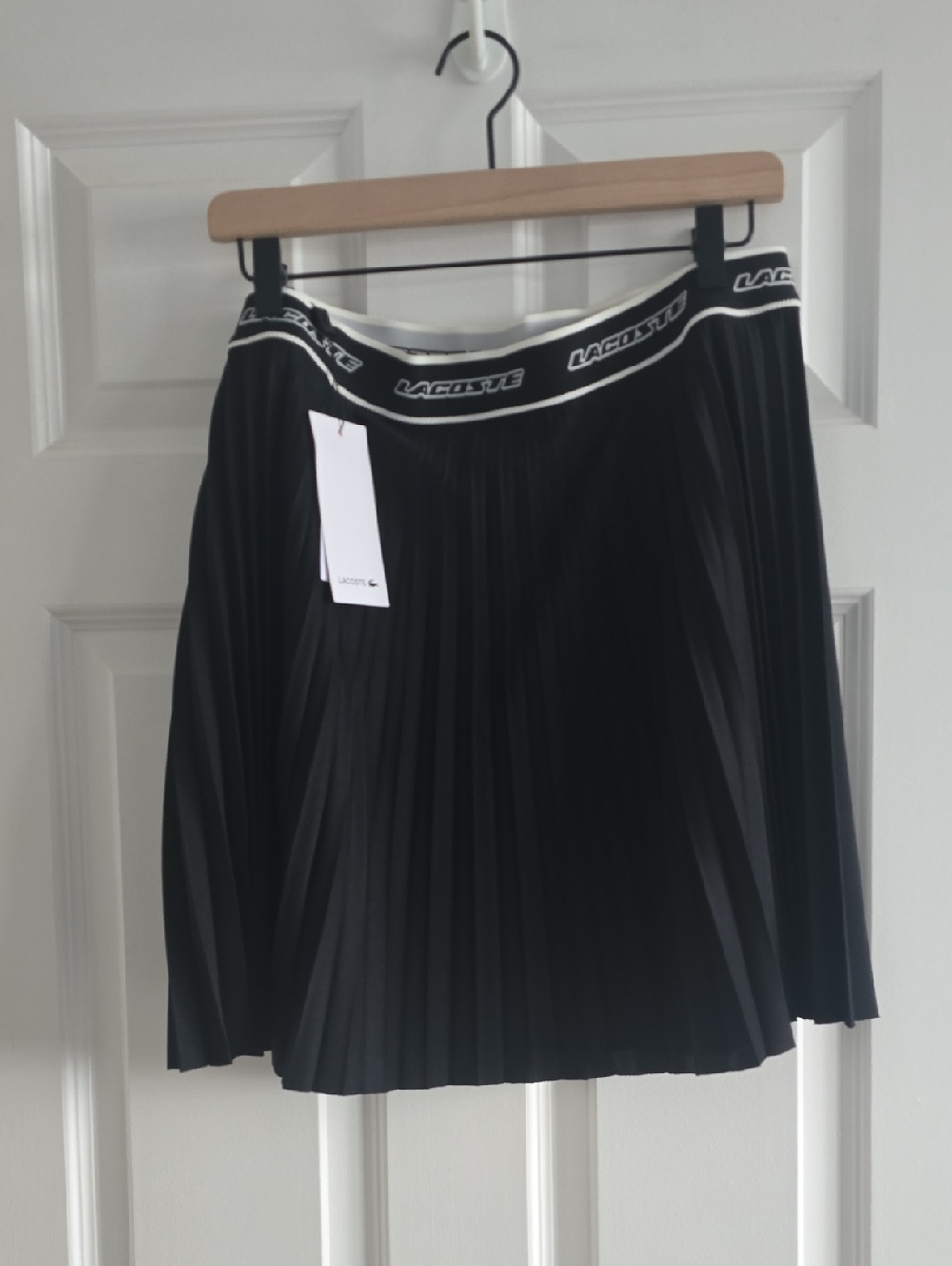 Lacoste Black Pleated Skater Skirt with Logo Waistband